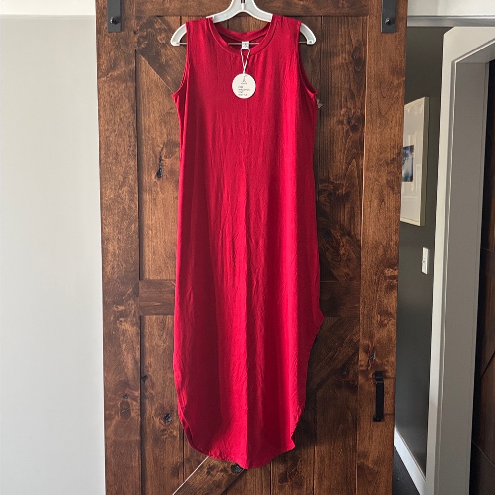 Sleeveless Red Maxi Dress casual comfortable sneaker sheath column Dress M